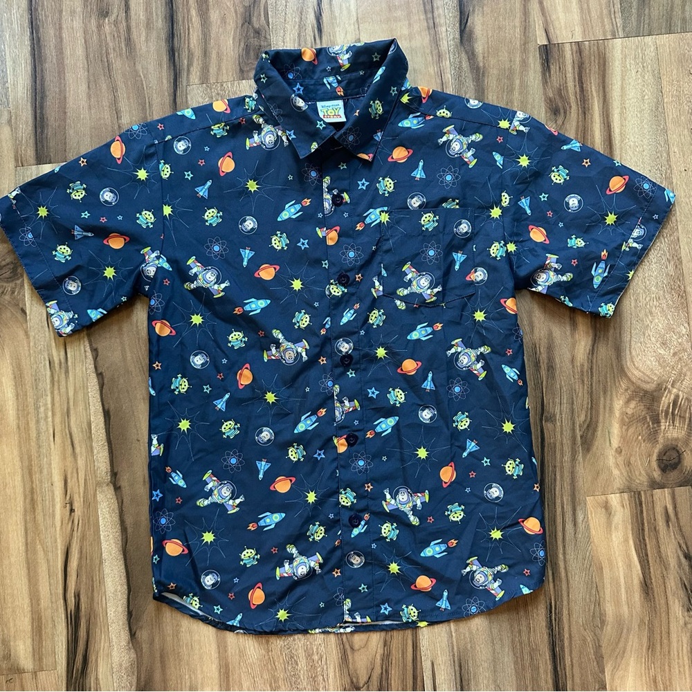 Toy Story Buzz Lightyear Space-Themed Short Sleeve Button Up Shirt